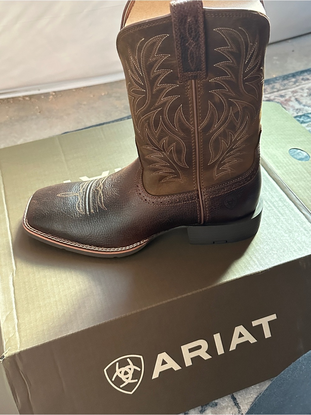 Ariat Brown Leather Western Work Boot with Embroidered Shaft